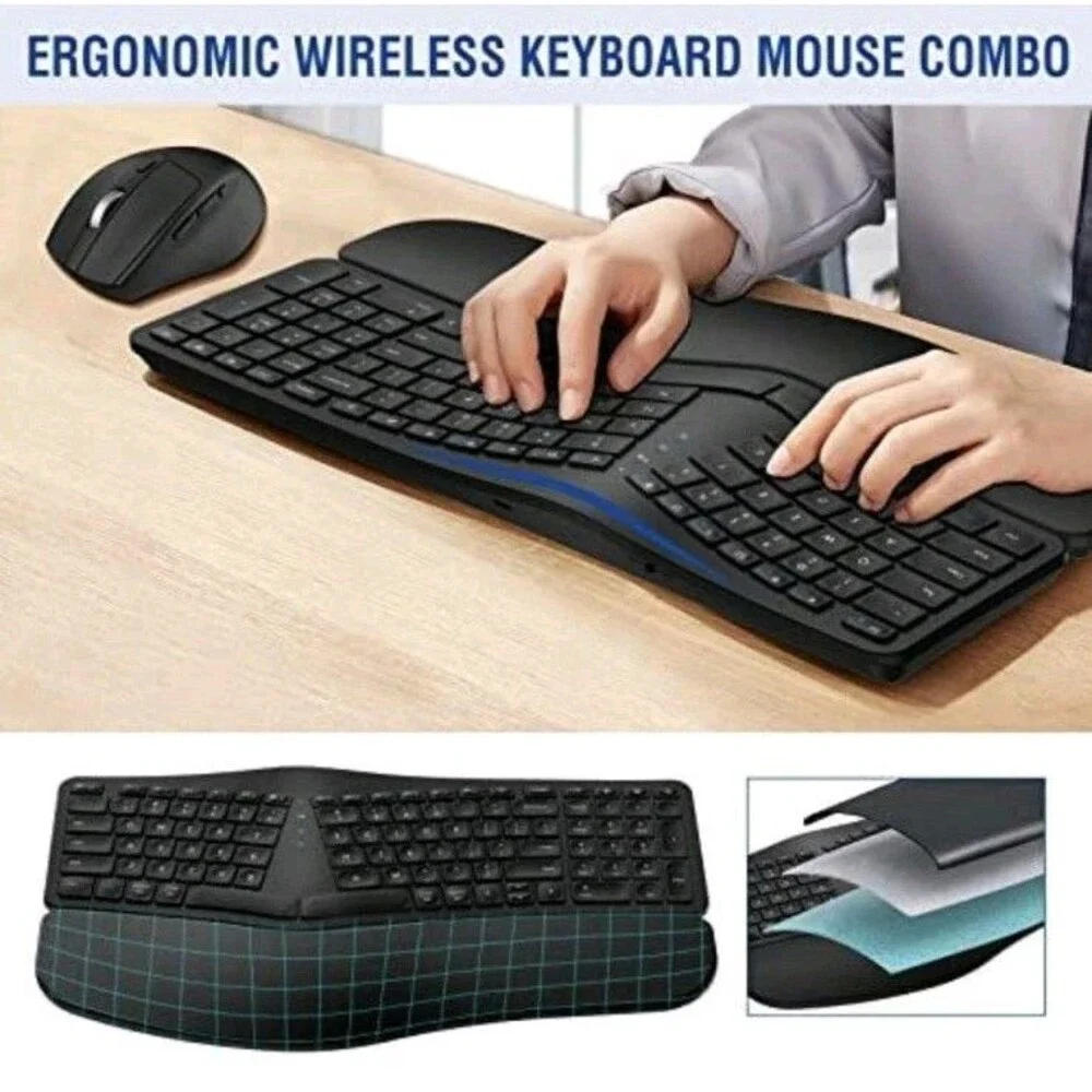 MK960 Ergonomic Wireless Keyboard Mouse Combo, Bluetooth/2.4G Split Design